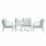 5PCS Modern Outdoor Metal Sofa Set with Nesting Coffee Tables